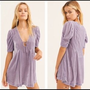 Free People Adele Velvet Tunic Top XS Purple Cottagecore Festival